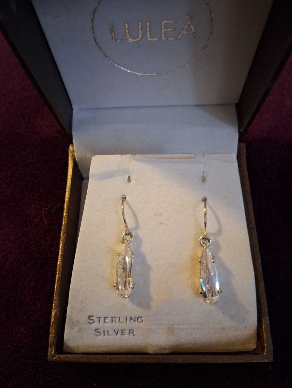 Sterling Silver Clear Teardrop Dangle Earrings